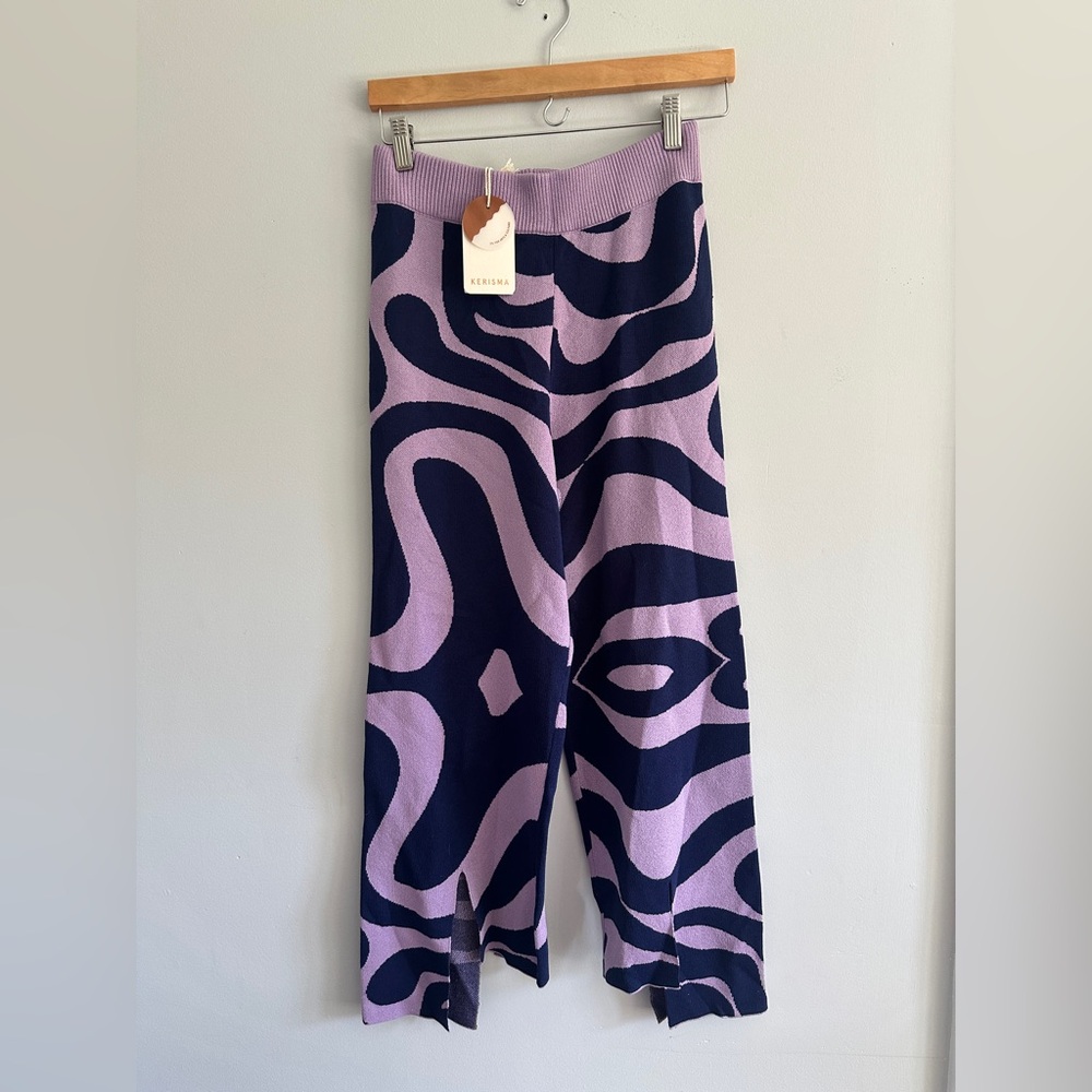 Kerisma Slit Rumba Pant Lavender and Navy Knitted Pants NWT